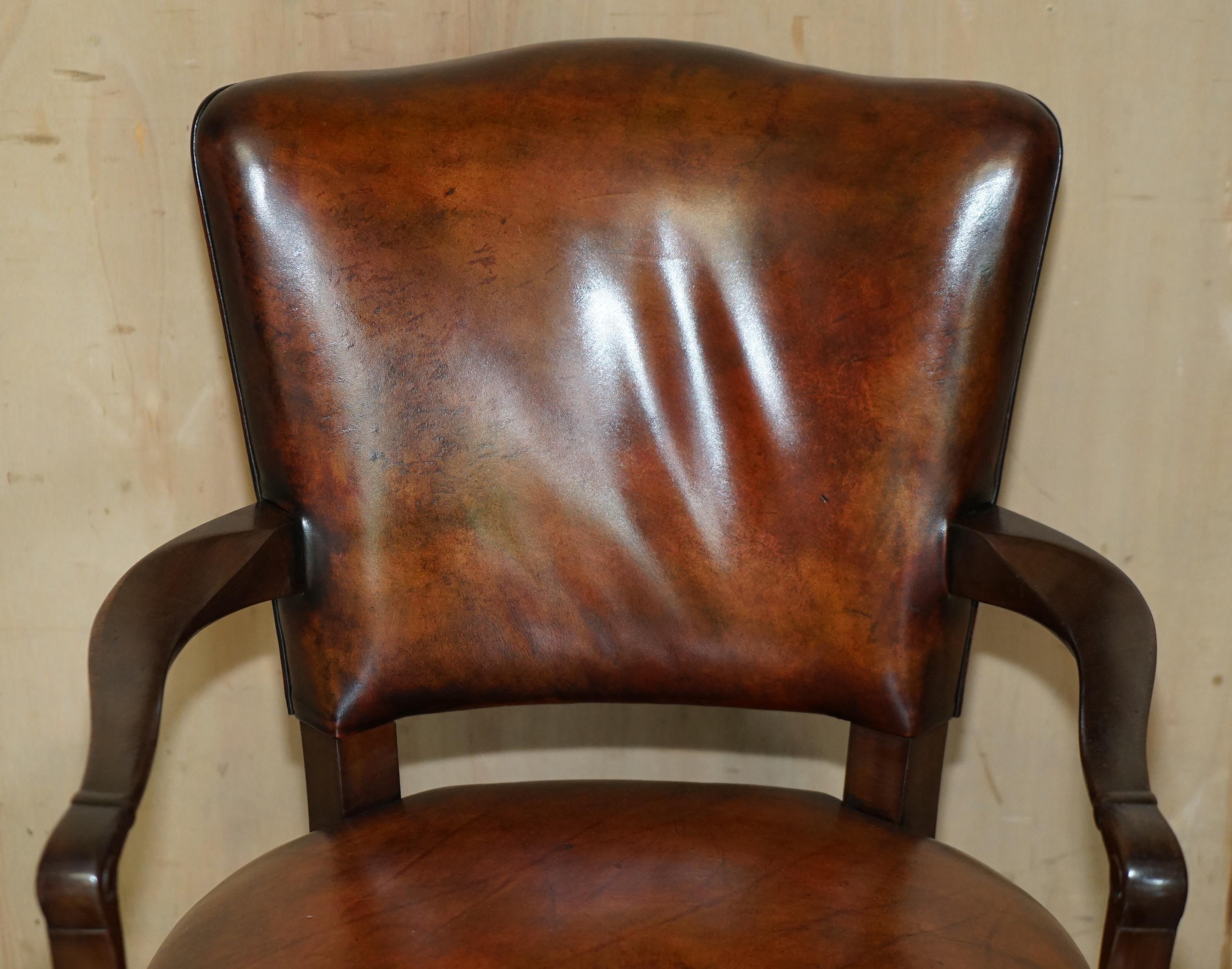 High Victorian ANTiQUE VICTORIAN RESTORED HAND DYED CIGAR BROWN LEATHER OFFICE DESK CHAIR For Sale
