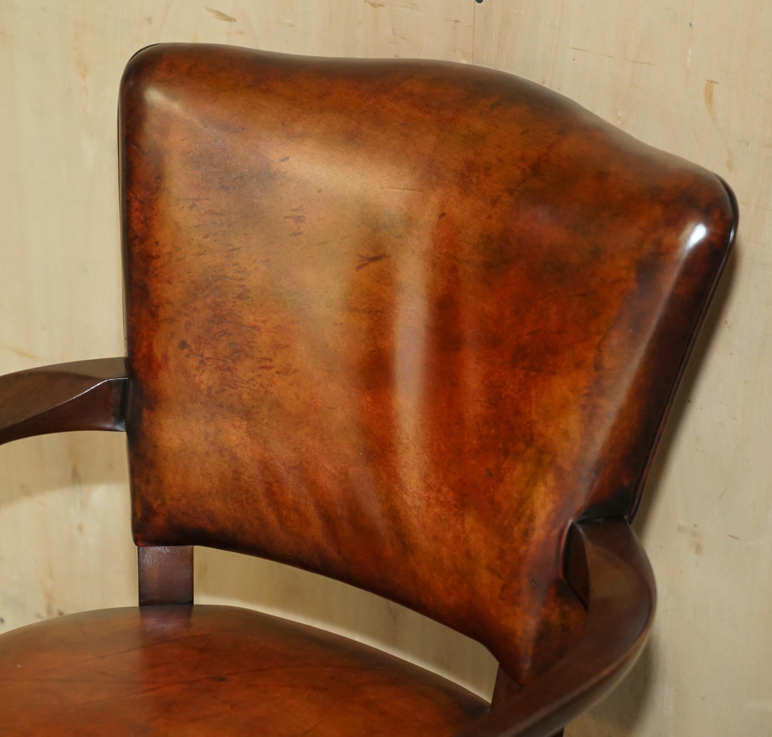 English ANTiQUE VICTORIAN RESTORED HAND DYED CIGAR BROWN LEATHER OFFICE DESK CHAIR For Sale