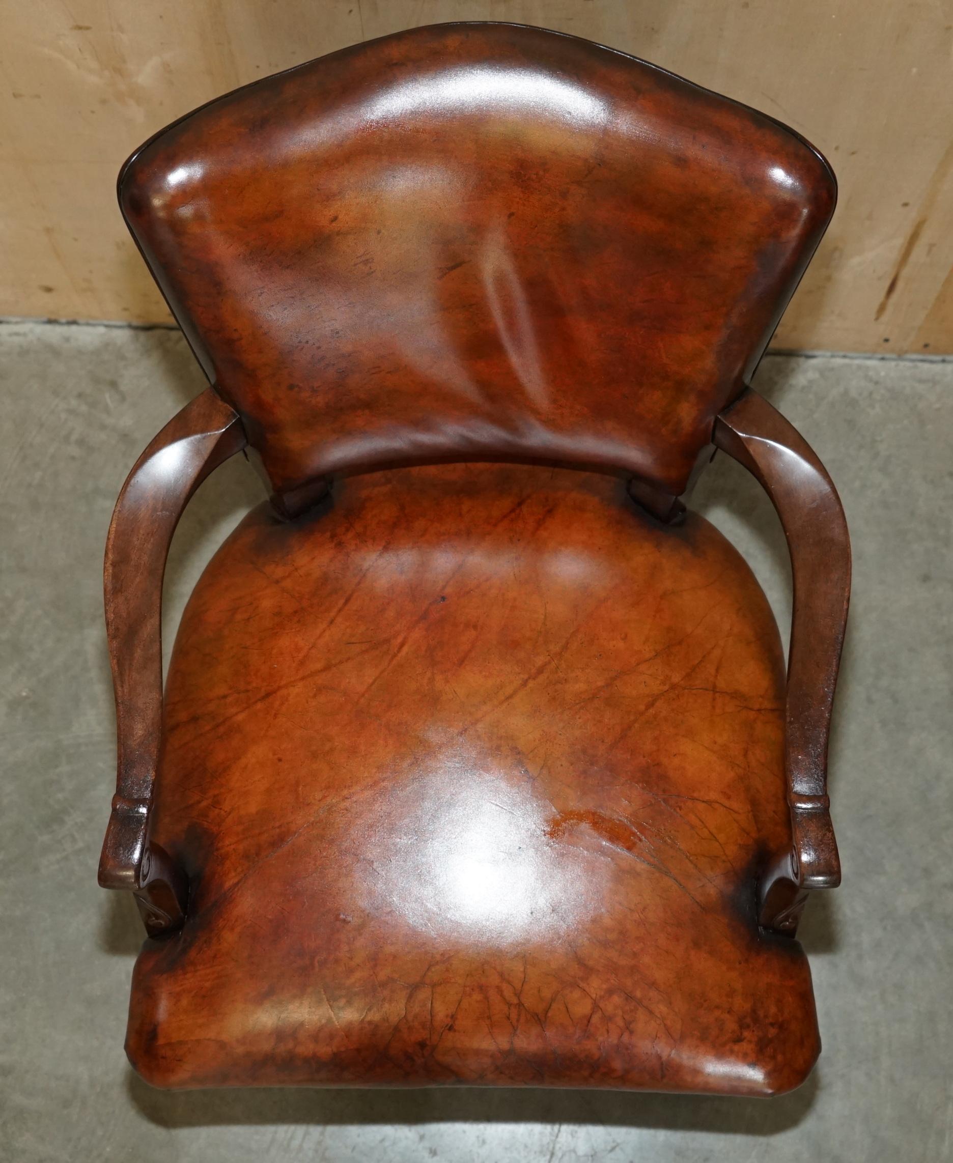 Hand-Crafted ANTiQUE VICTORIAN RESTORED HAND DYED CIGAR BROWN LEATHER OFFICE DESK CHAIR For Sale