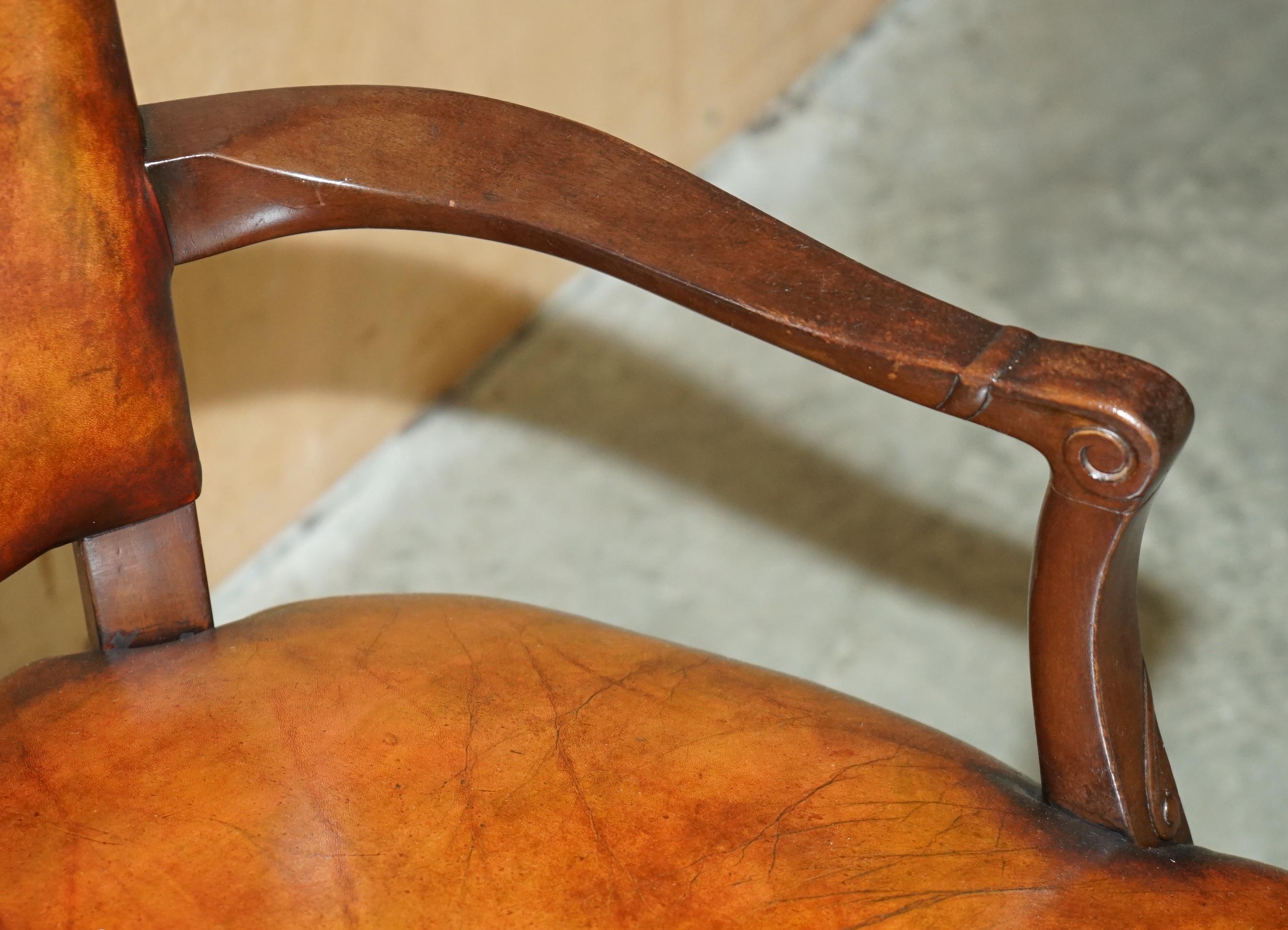 Mid-19th Century ANTiQUE VICTORIAN RESTORED HAND DYED CIGAR BROWN LEATHER OFFICE DESK CHAIR For Sale
