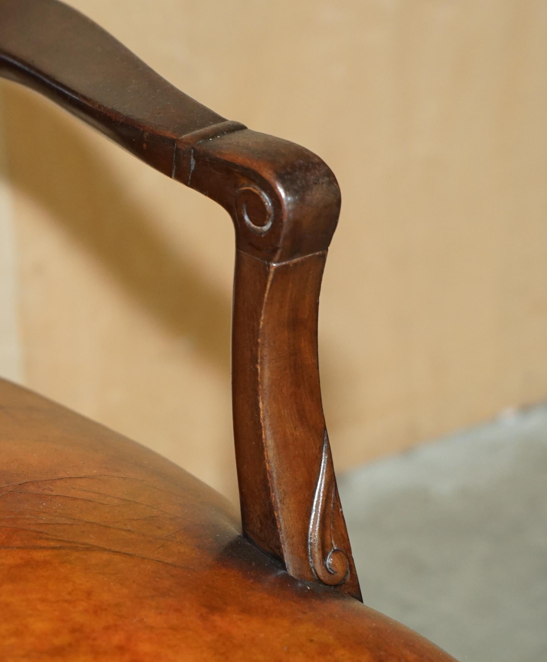 Leather ANTiQUE VICTORIAN RESTORED HAND DYED CIGAR BROWN LEATHER OFFICE DESK CHAIR For Sale