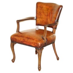 ANTiQUE VICTORIAN RESTORED HAND DYED CIGAR BROWN LEATHER OFFICE DESK CHAIR
