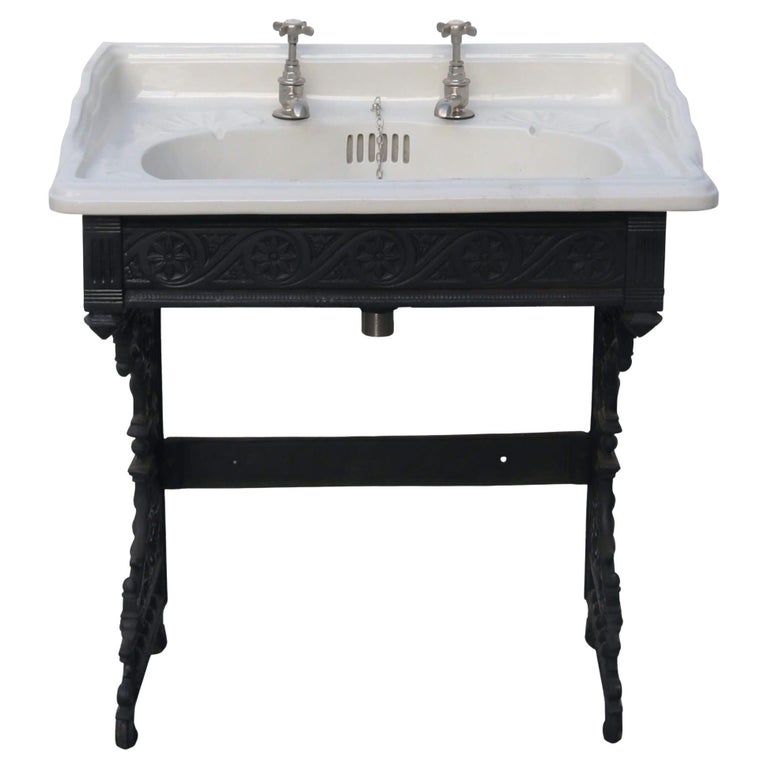 Antique Victorian Restroom Basin on Cast Iron Stand For Sale at 1stDibs