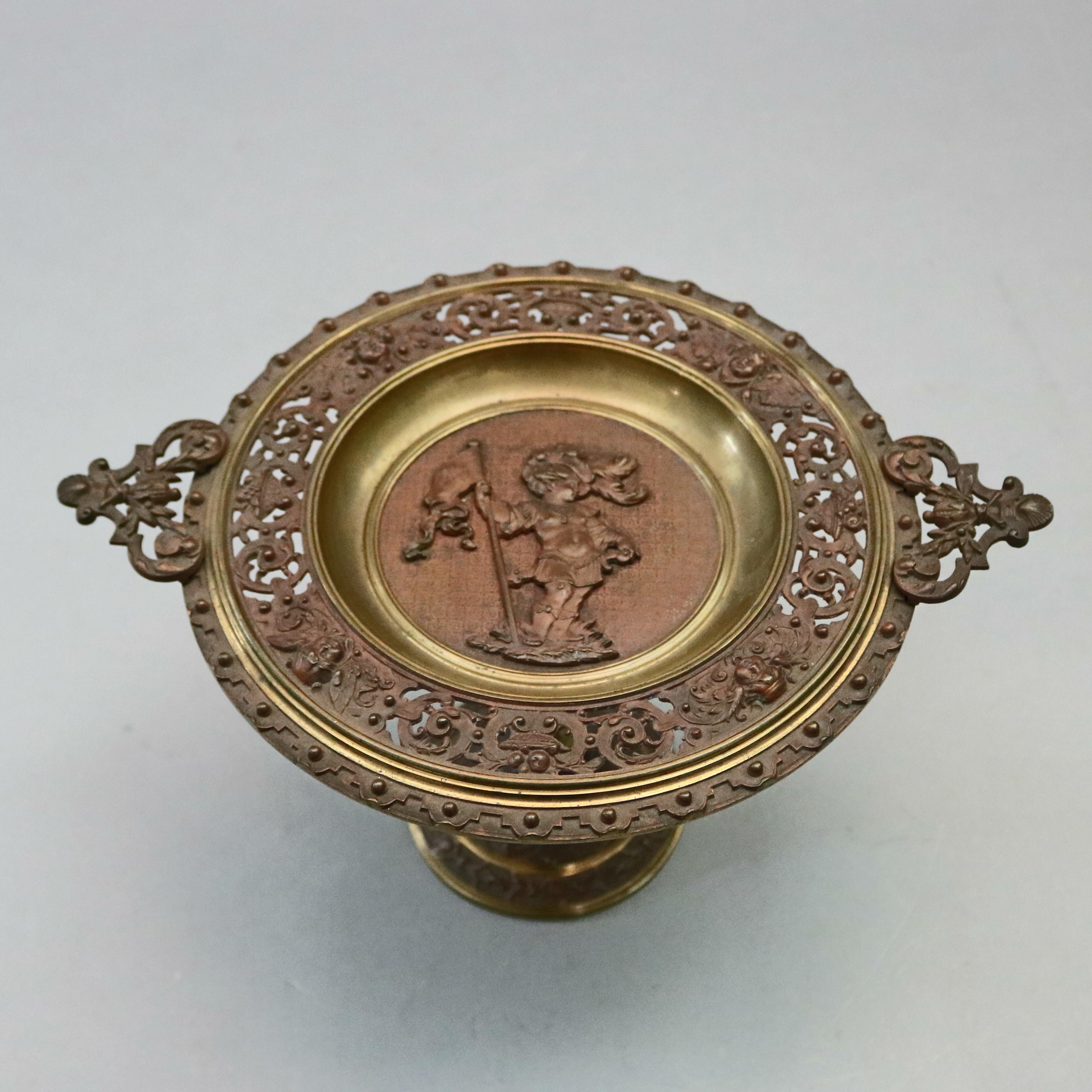 19th Century Antique Victorian Reticulated and Bronzed Pedestal Card Tray, PH Hammerman