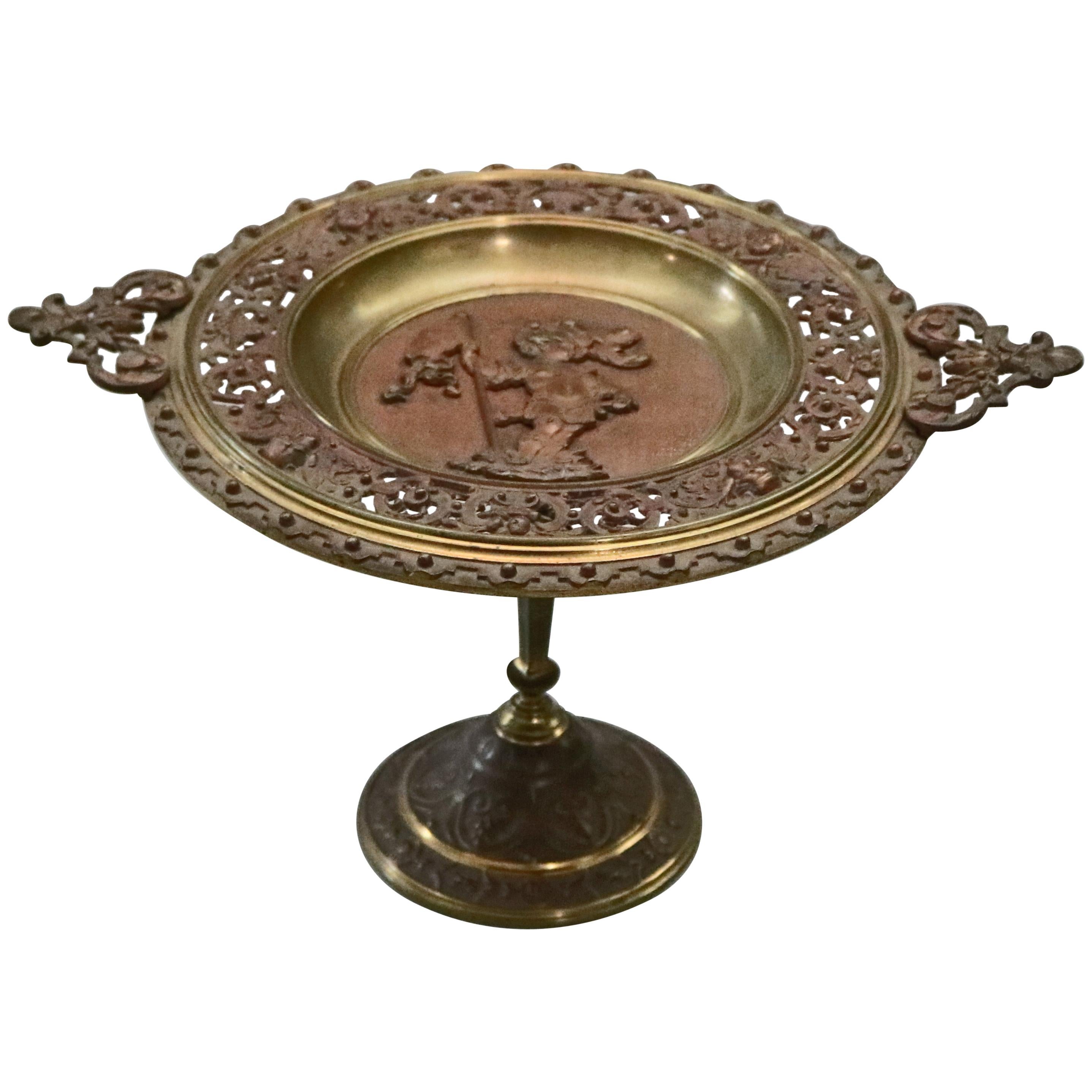 Antique Victorian Reticulated and Bronzed Pedestal Card Tray, PH Hammerman