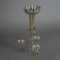 Antique Victorian Reticulated Silver Plate Epergne with Scroll Form Frame C1900