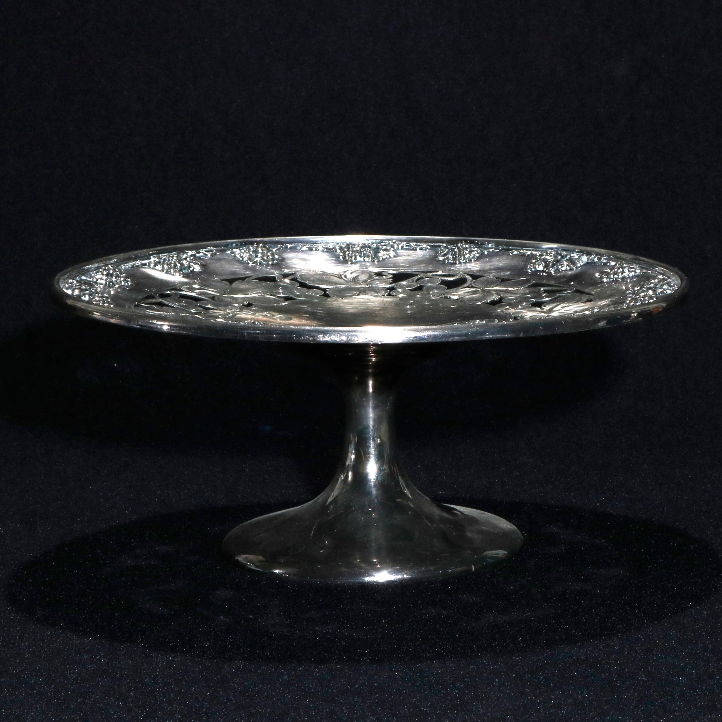 An antique Victorian silver plate compote offers bowl with reticulated rim having grape and leaf pattern, circa 1900

Measures: 5.5