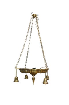 Antique Victorian Revival Brass 4 Light Parlor Drop Pendant Light Chandelier 43"