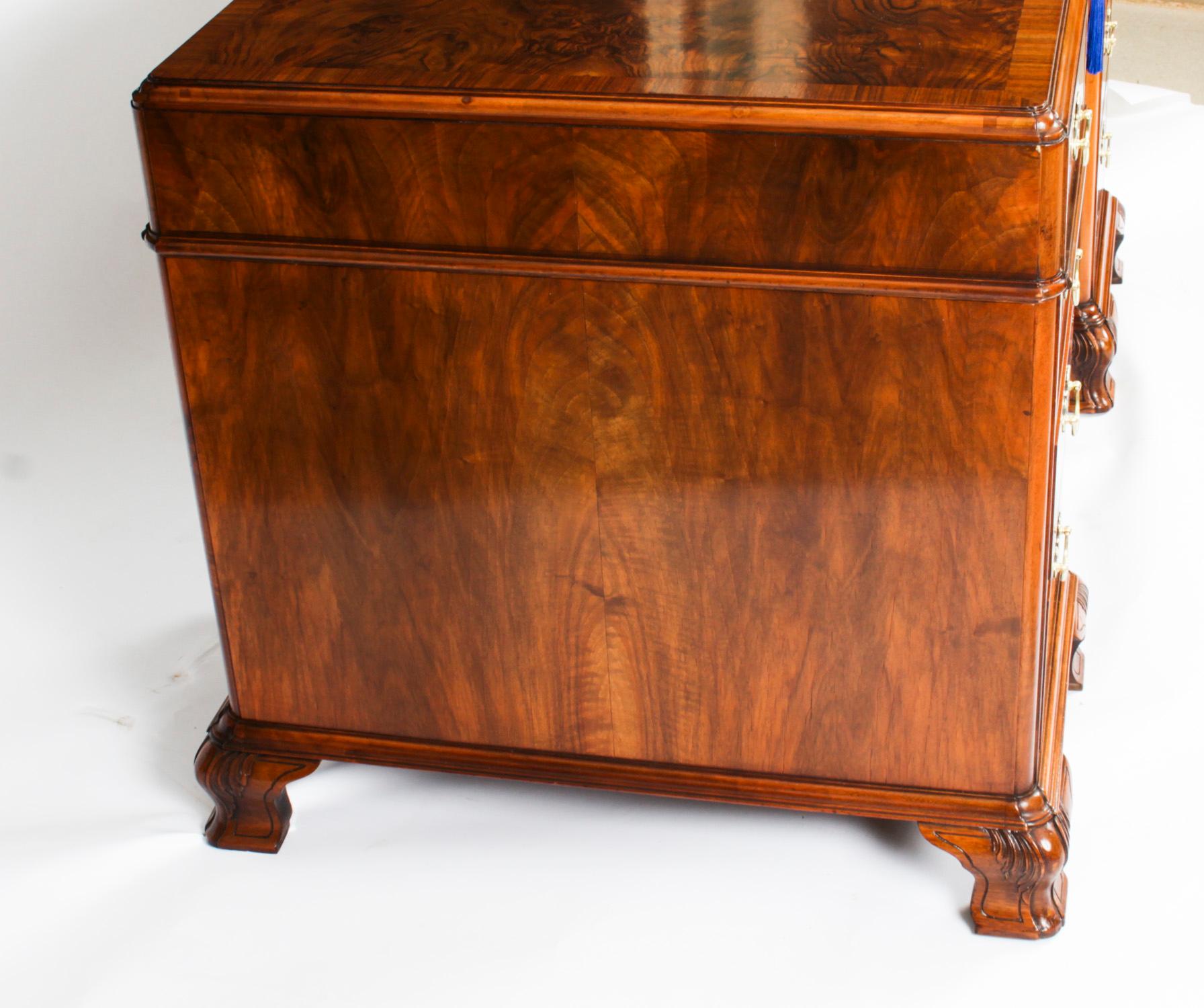 Antique Victorian Revival Burr Walnut Pedestal Desk 20th C 12
