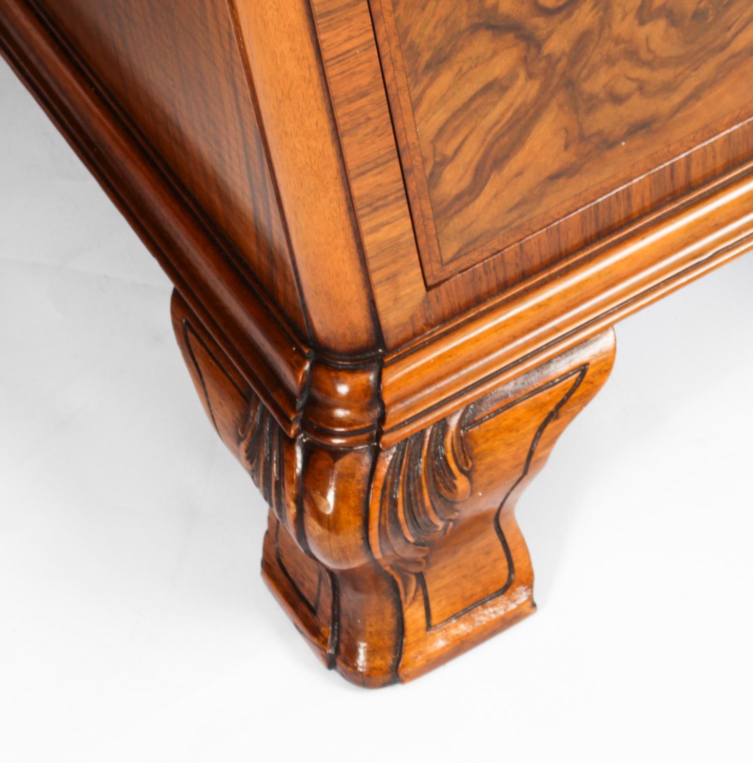 Antique Victorian Revival Burr Walnut Pedestal Desk 20th C 13