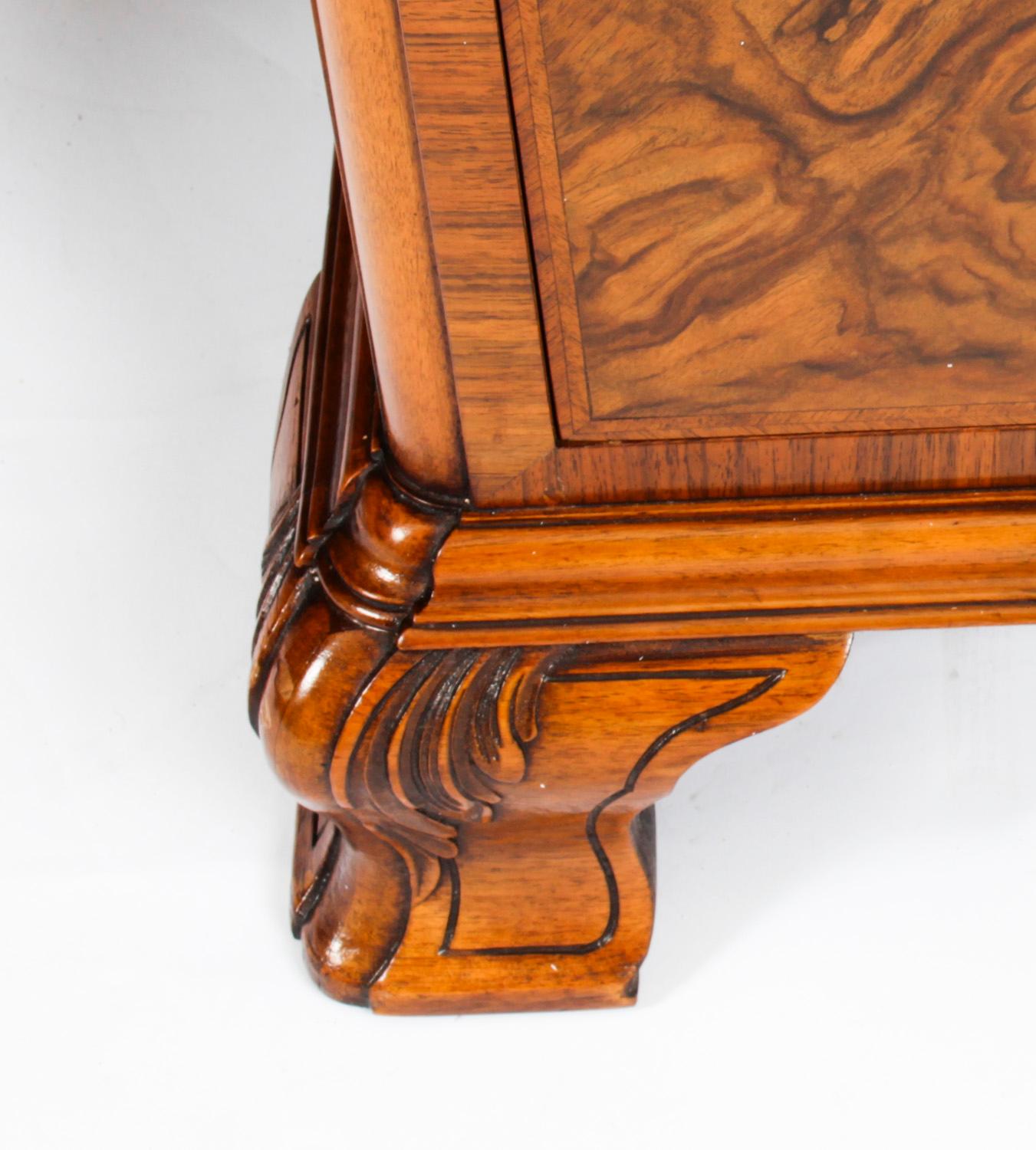 Antique Victorian Revival Burr Walnut Pedestal Desk 20th C 15