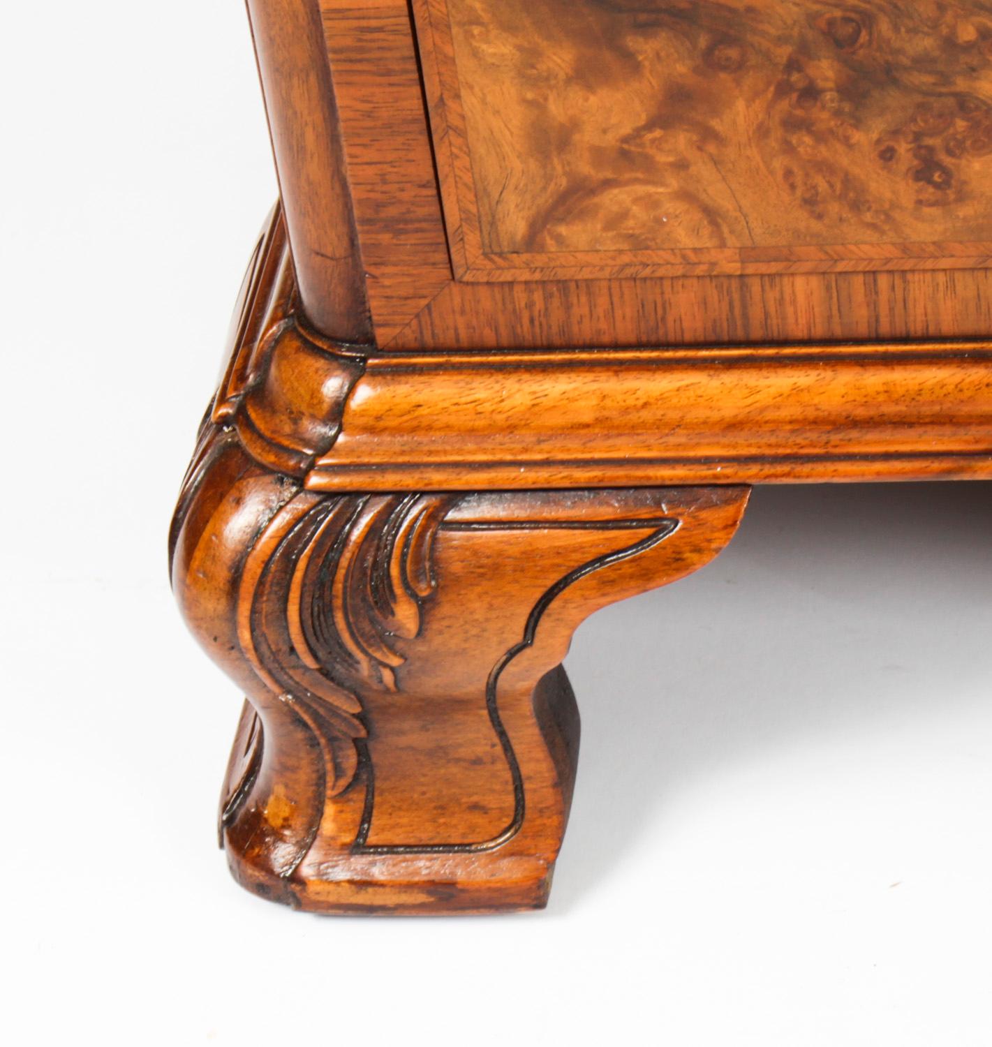Antique Victorian Revival Burr Walnut Pedestal Desk 20th C 16