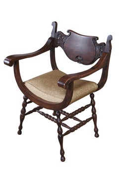 Antique Victorian Revival Stomps Burkhardt Mahogany Curule Saddle Seat Armchair