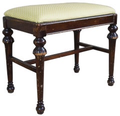 Antique Victorian Revival Walnut Foot Rest Stool Vanity Bench Seat