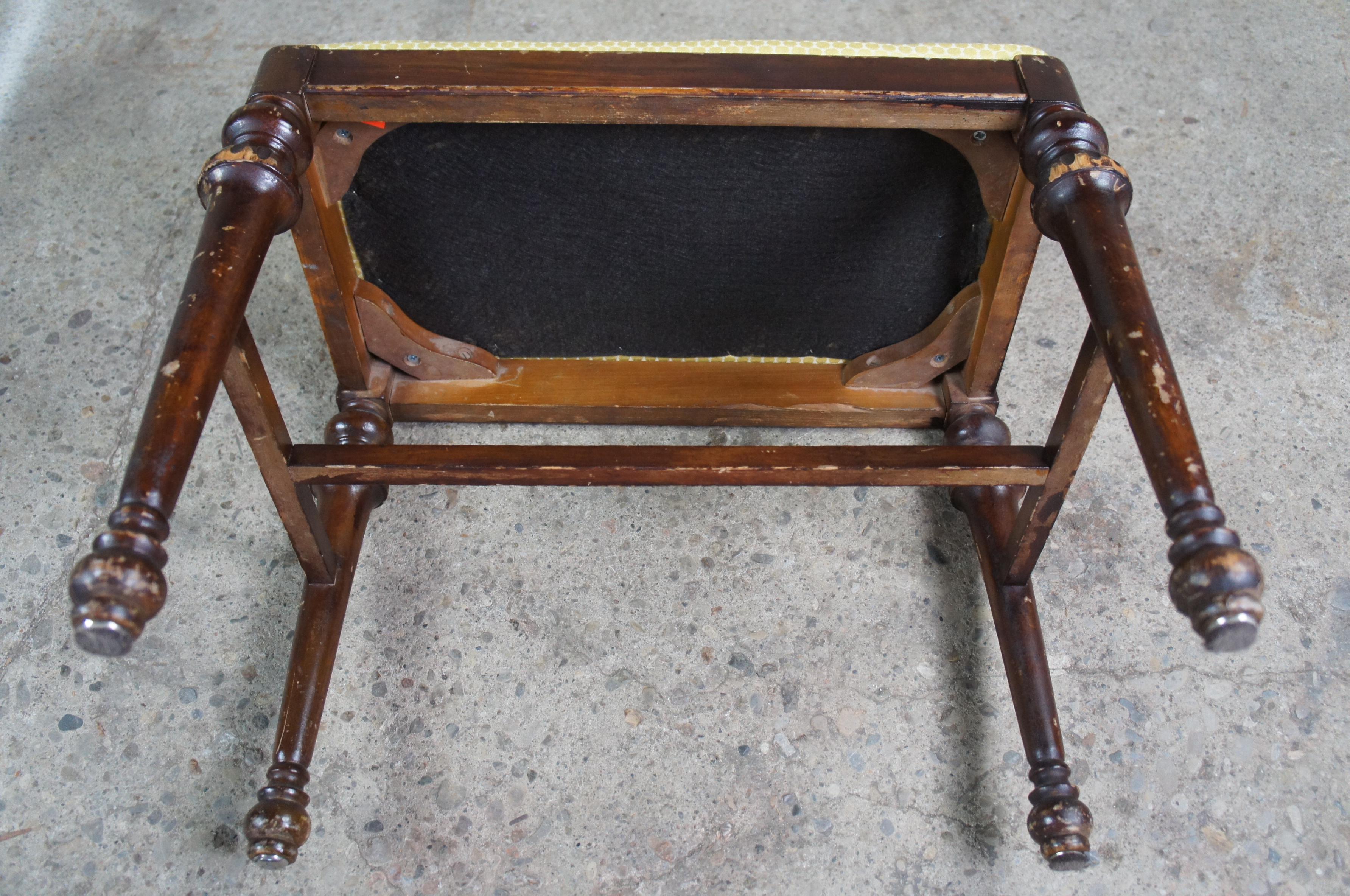 Antique Victorian Revival Walnut Foot Rest Stool Vanity Bench Seat 2