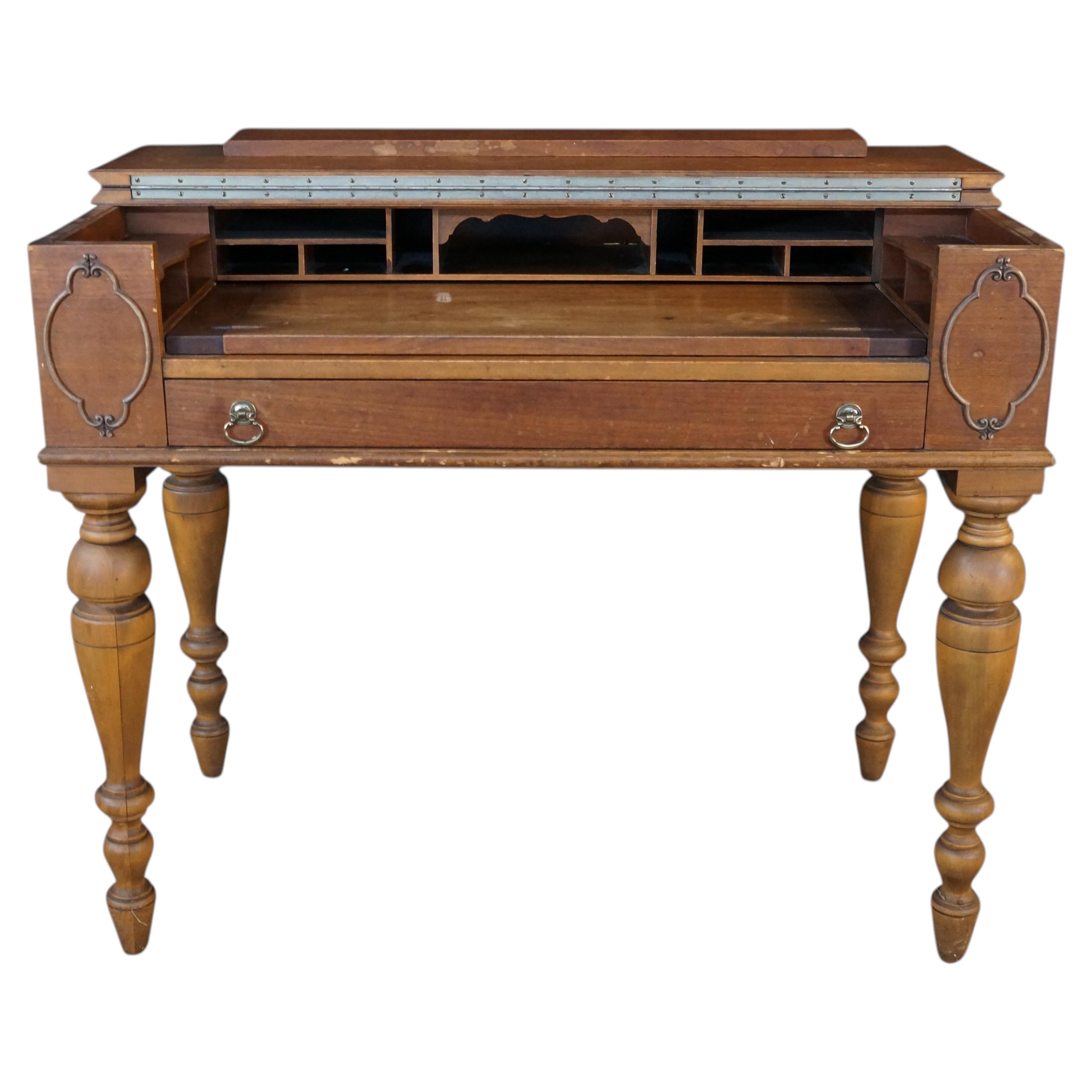 Antique Victorian Revival Walnut Spinet Writing Desk Secretary Library Table