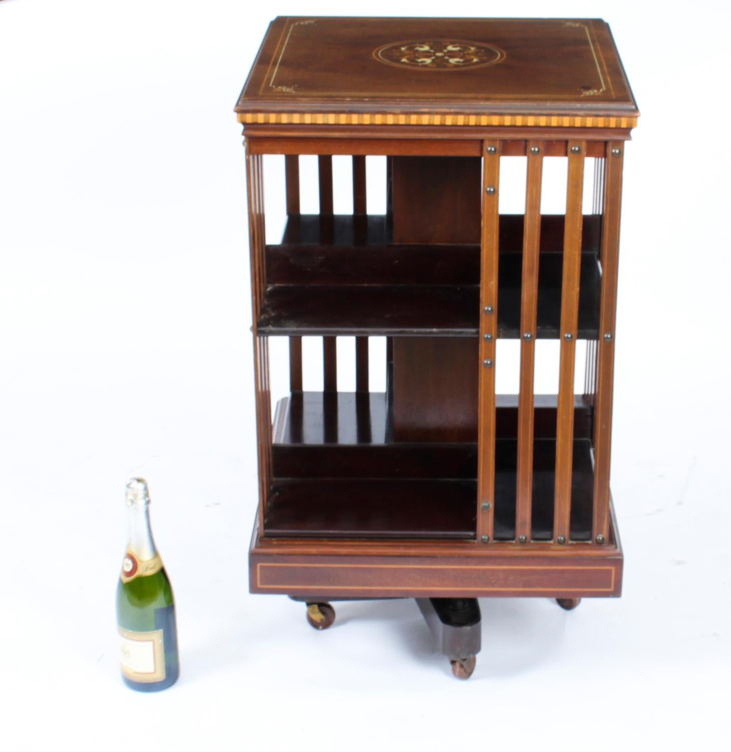 Antique Victorian Revolving Bookcase Flame Mahogany, 19th C For Sale 6