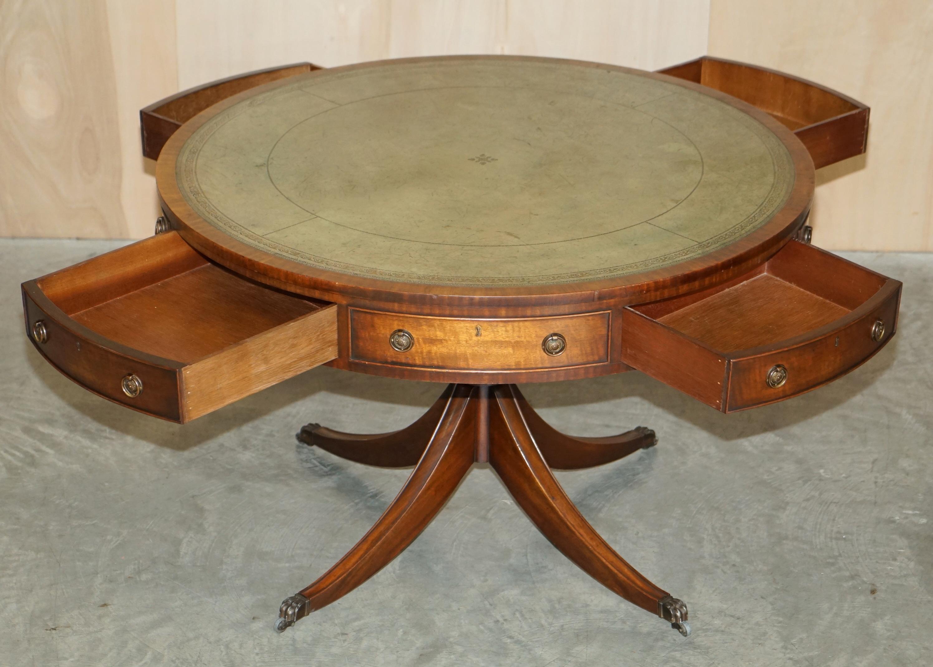 Antique Victorian Revolving Rent Drum Table Birdcage Mechanism Green Leather Top 6