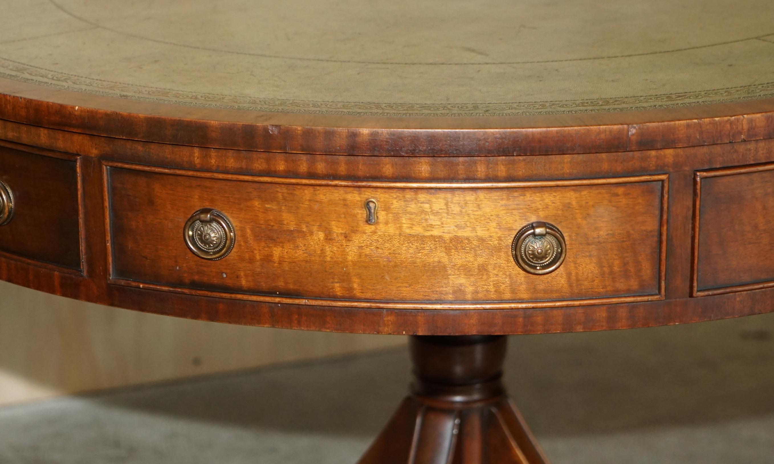 Antique Victorian Revolving Rent Drum Table Birdcage Mechanism Green Leather Top 1