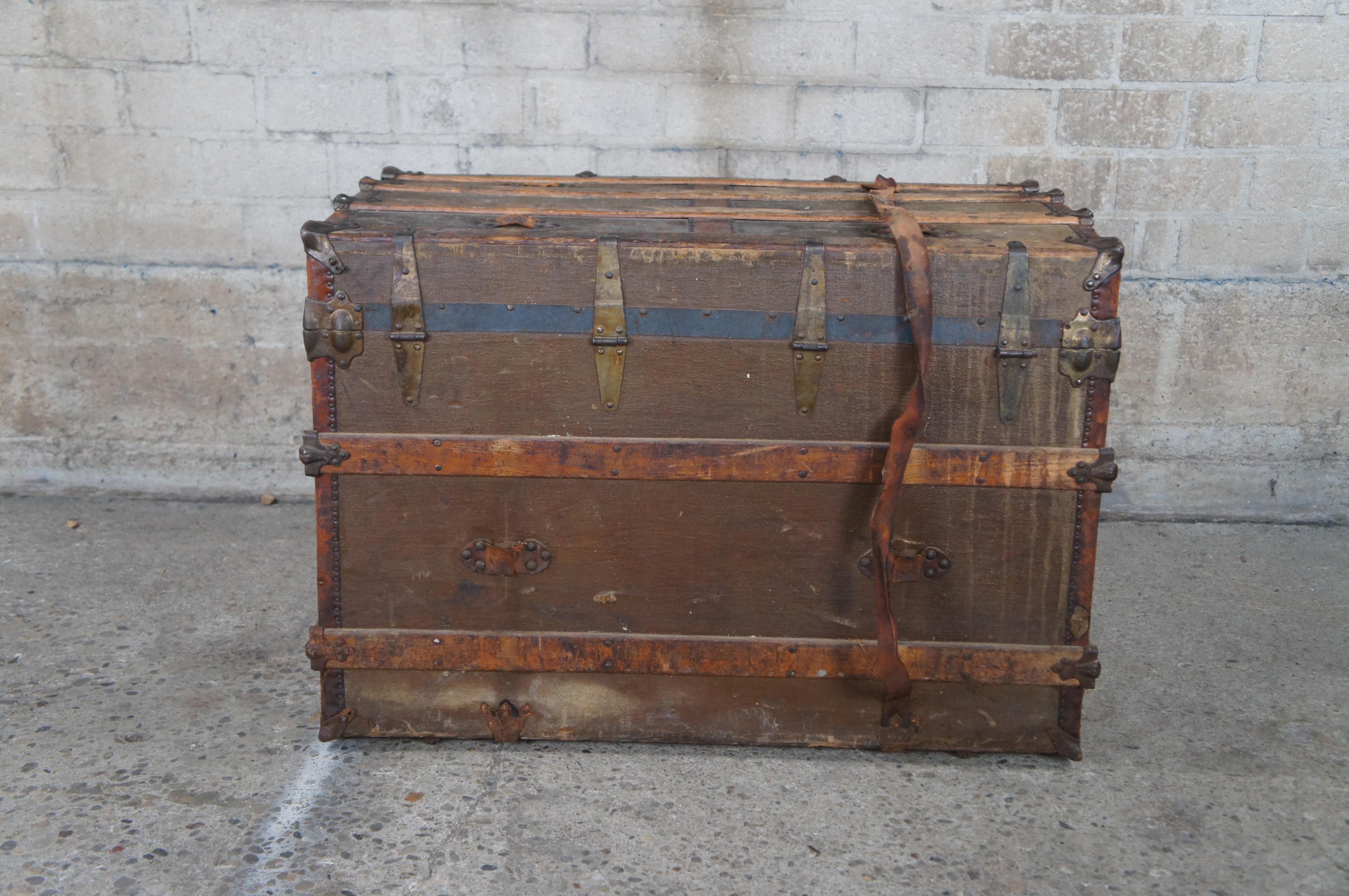 Antique Victorian R&H Modern Canvas Wood & Leather Steamer Trunk Coffee Table 6