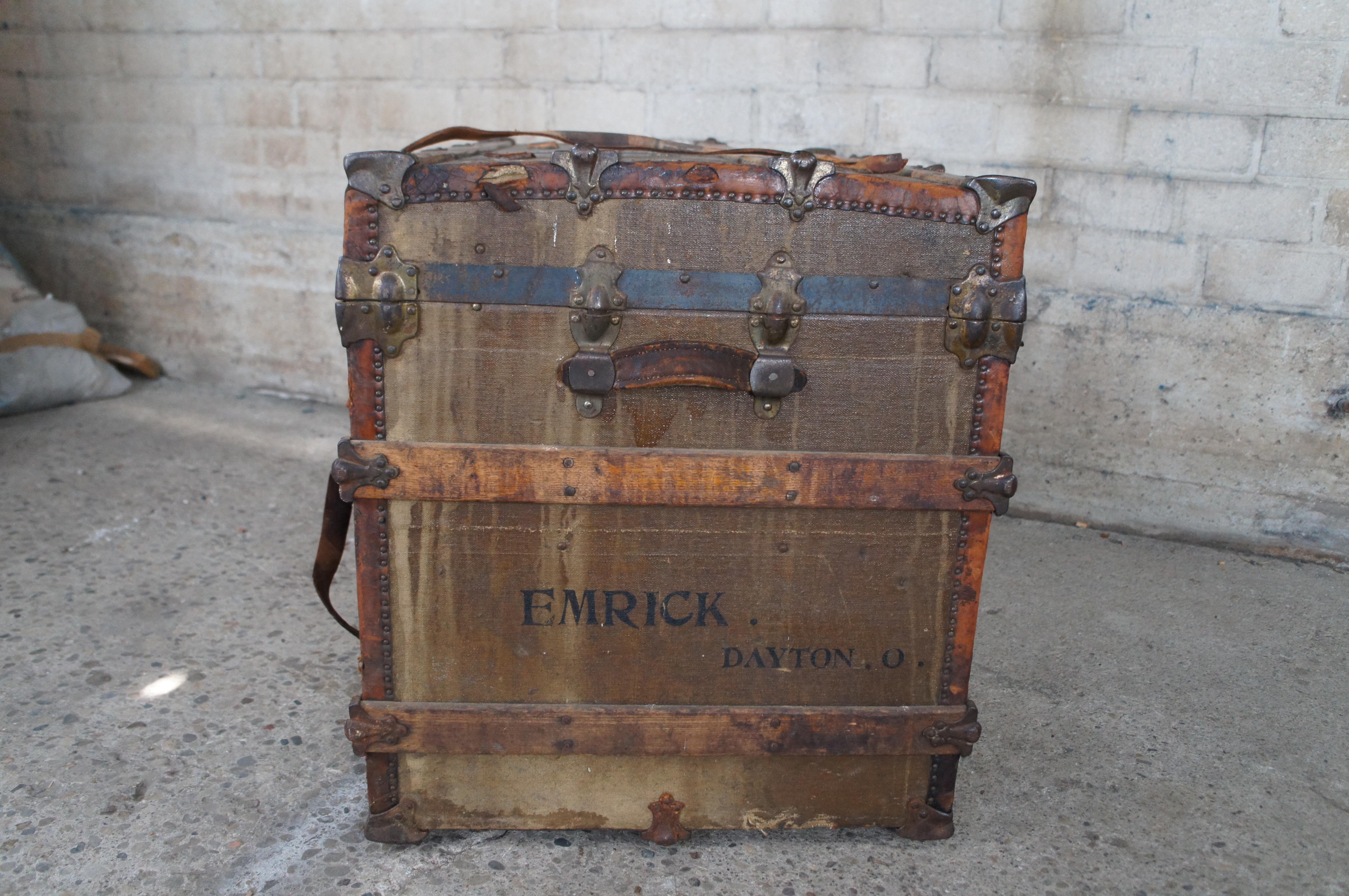 Antique Victorian R&H Modern Canvas Wood & Leather Steamer Trunk Coffee Table 7