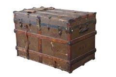 Antique Victorian R&H Modern Canvas Wood & Leather Steamer Trunk Coffee Table