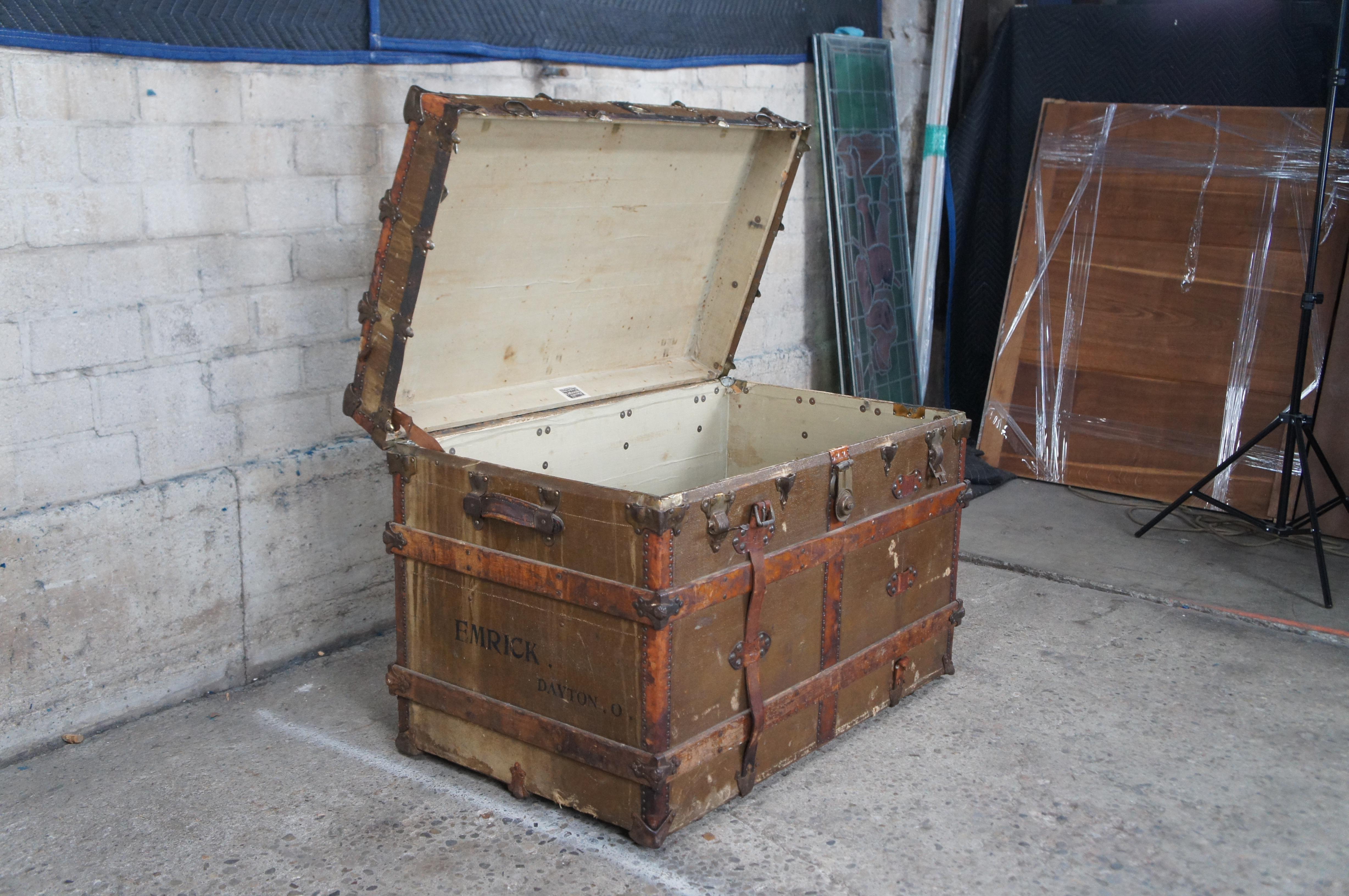 Antique Victorian R&H Modern Canvas Wood & Leather Steamer Trunk Coffee Table 2
