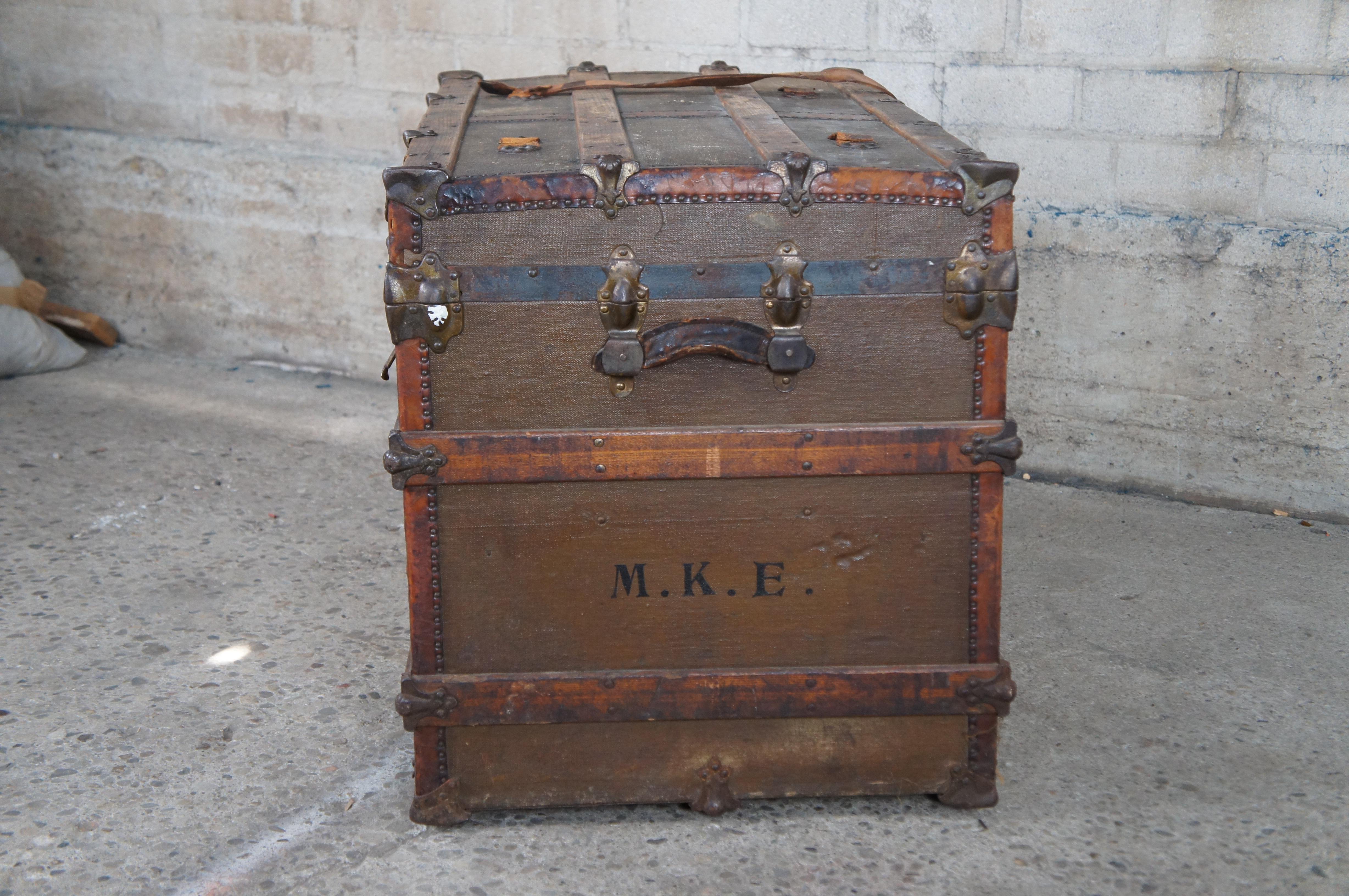 Antique Victorian R&H Modern Canvas Wood & Leather Steamer Trunk Coffee Table 5