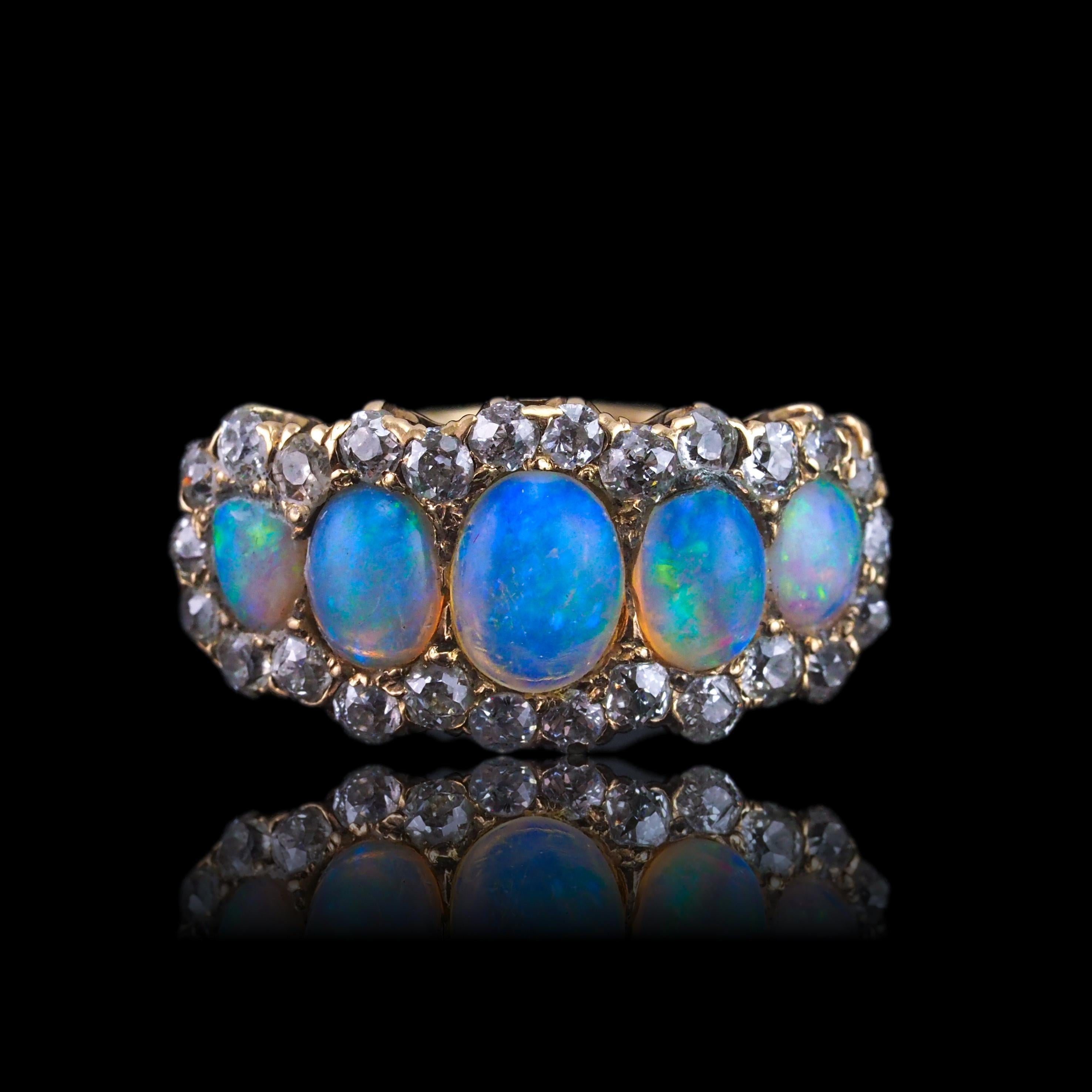 Bague victorienne ancienne à 5 pierres, opale et diamants en or 18 carats, c.1900 10