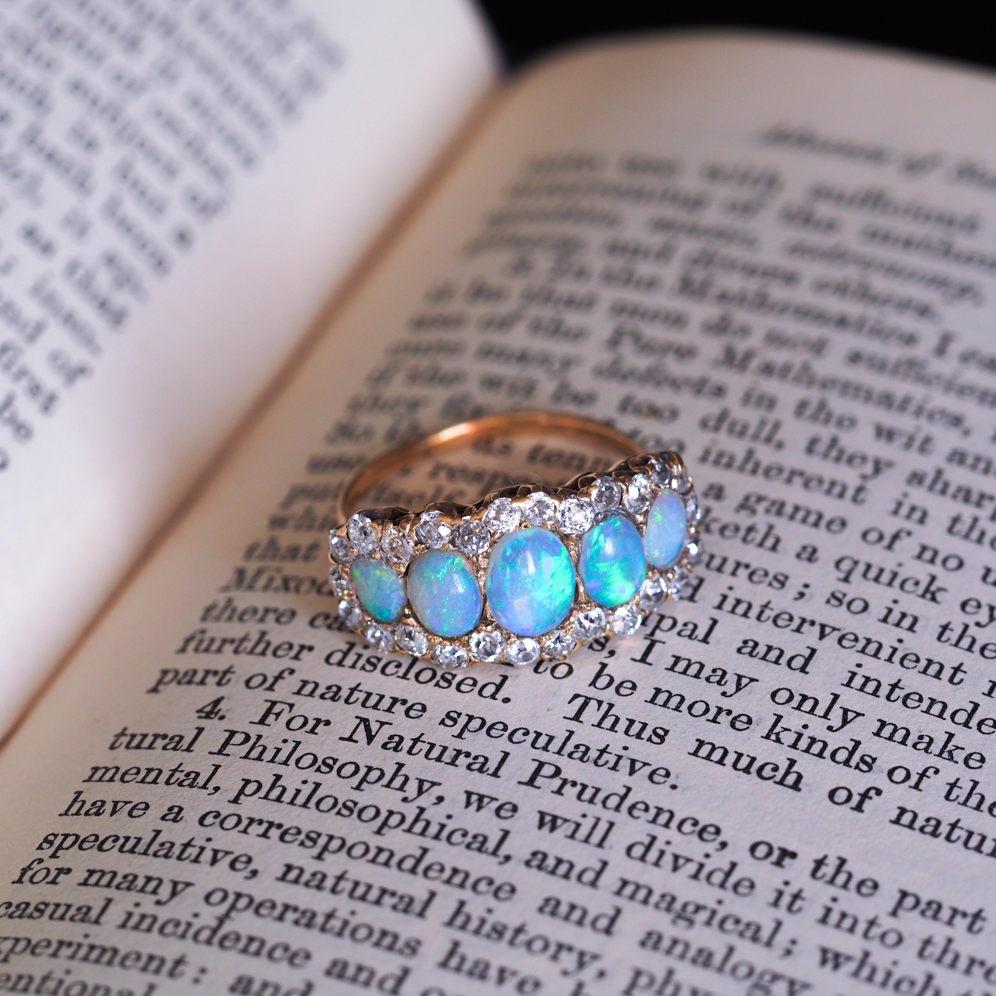 Bague victorienne ancienne à 5 pierres, opale et diamants en or 18 carats, c.1900 11