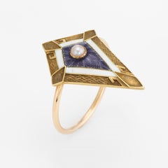 Antique Victorian Ring Conversion 14k Gold Pearl Enamel Vintage Fine Jewelry