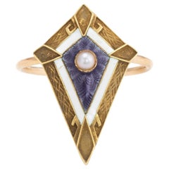 Antique Victorian Ring Conversion 14k Gold Pearl Enamel Vintage Fine Jewelry