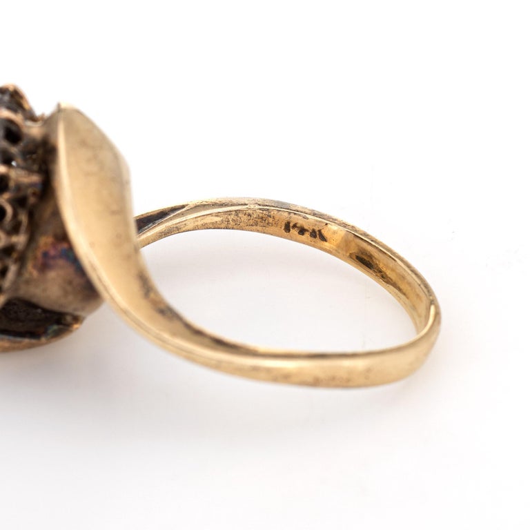 Antique Victorian Ring Coral Rose Cut Diamond 14 Karat Yellow Gold ...
