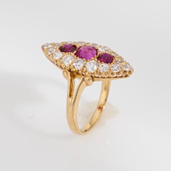 Antique Victorian Ring Diamond Burma Ruby 18k Yellow Gold Navette Sz 6 Jewelry