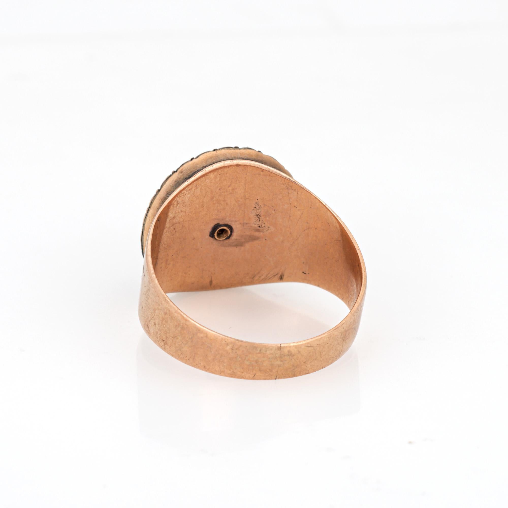 De las mujeres Anillo Victoriano Antiguo Diamante Perla Esmalte Azul Oro Rosa 10k Signet Meñique 5 en venta