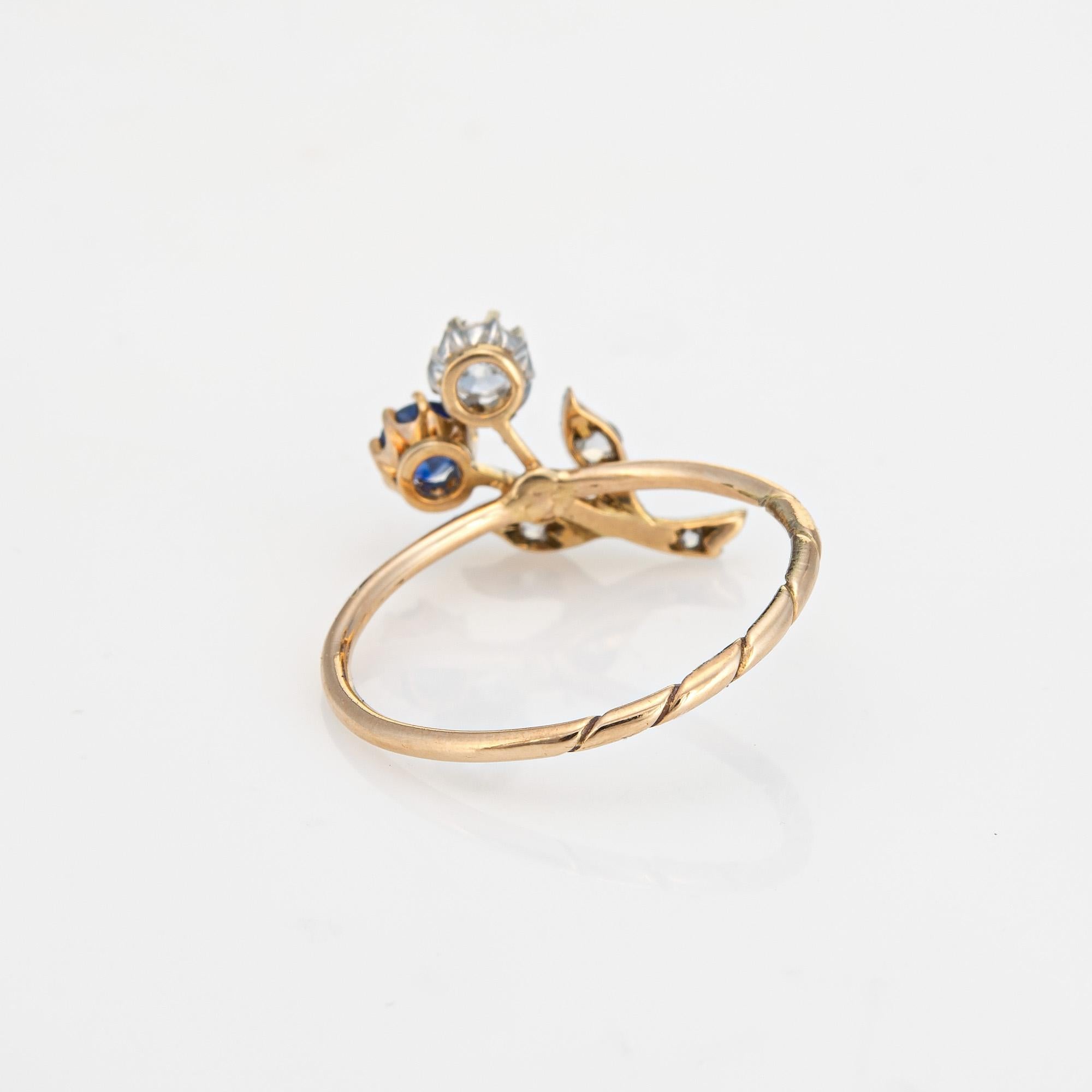 Women's Antique Victorian Ring Flowers Diamond Sapphire Conversion Band 14k Yellow Gold