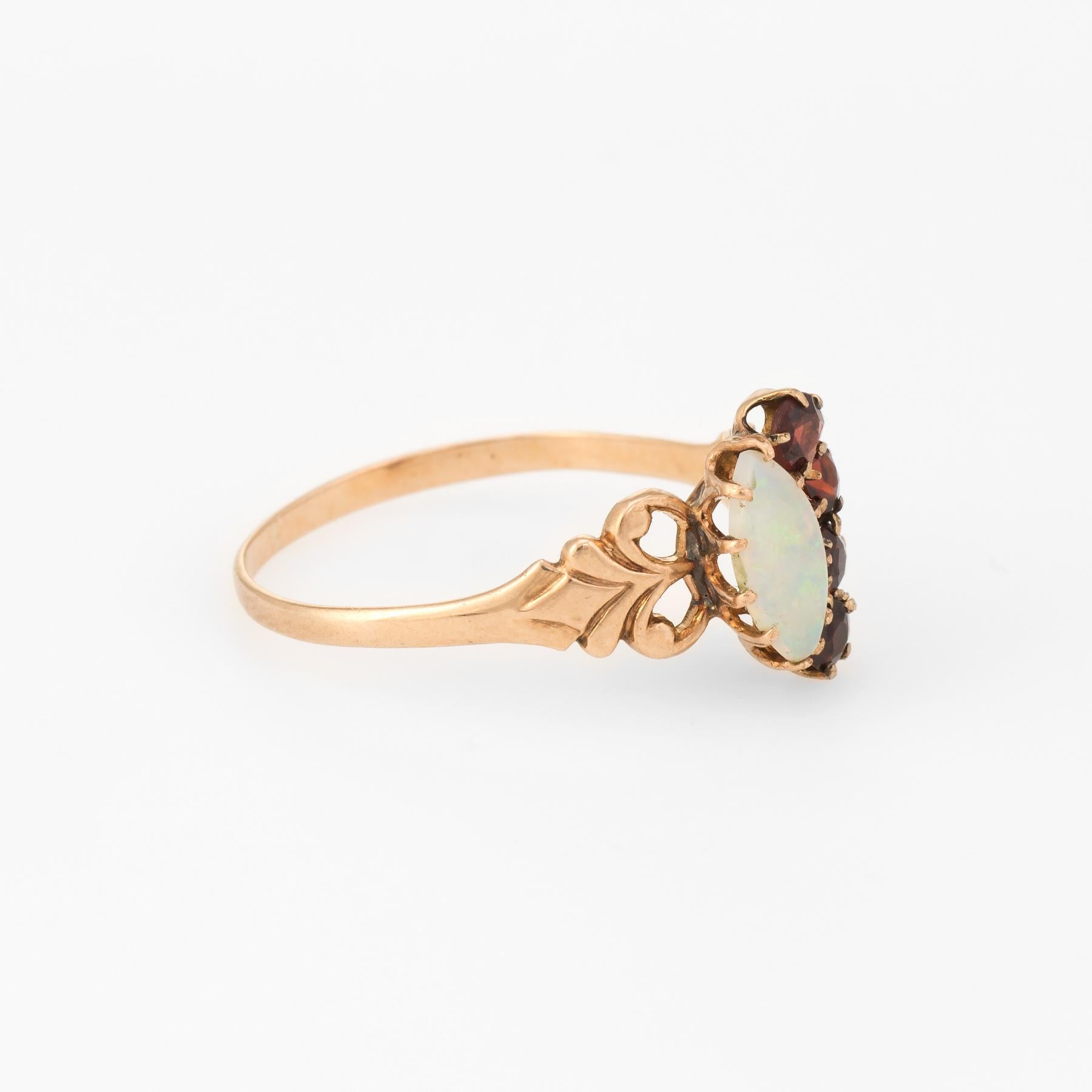 Antique Victorian Ring Garnet Opal 10 Karat Rose Gold Half Moon Vintage Jewelry In Excellent Condition In Torrance, CA