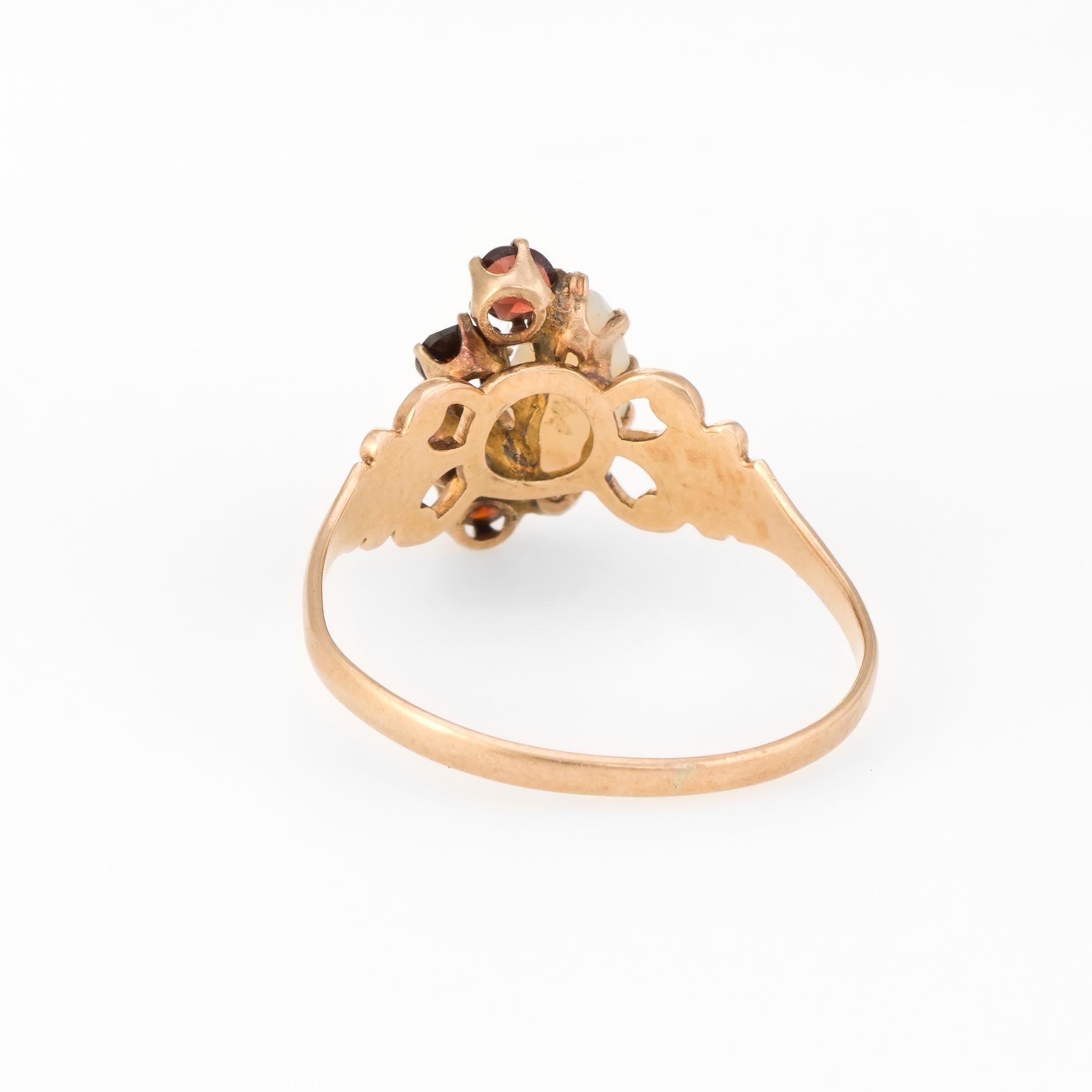 Antique Victorian Ring Garnet Opal 10 Karat Rose Gold Half Moon Vintage Jewelry 1