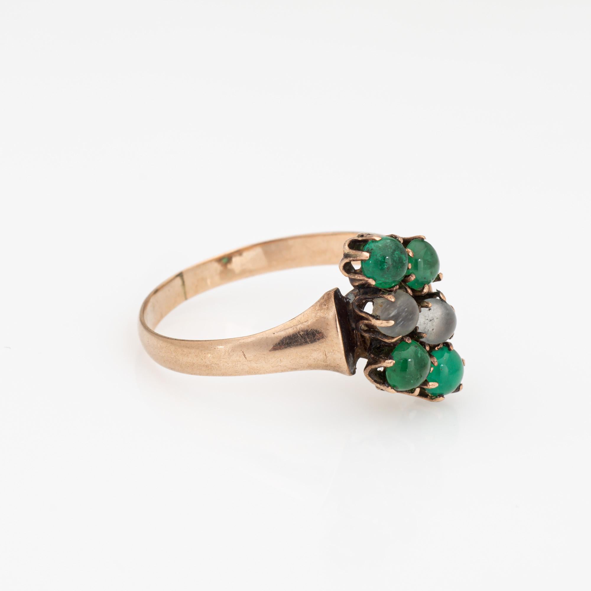 Anillo Antiguo Victoriano Piedra Luna Esmeralda Vintage Oro Rosa 9k Sz 6.25 Joyería Cabujón en venta