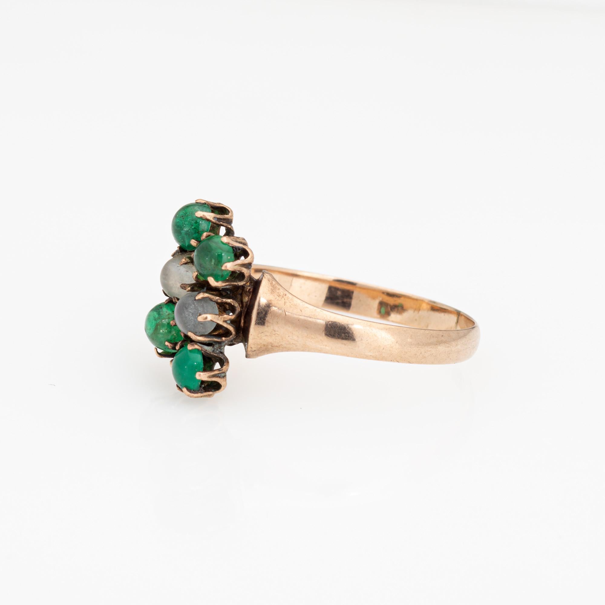 Anillo Antiguo Victoriano Piedra Luna Esmeralda Vintage Oro Rosa 9k Sz 6.25 Joyería en Bueno estado para la venta en Torrance, CA