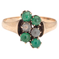Antique Victorian Ring Moonstone Emerald Vintage 9k Rose Gold Sz 6.25 Jewelry