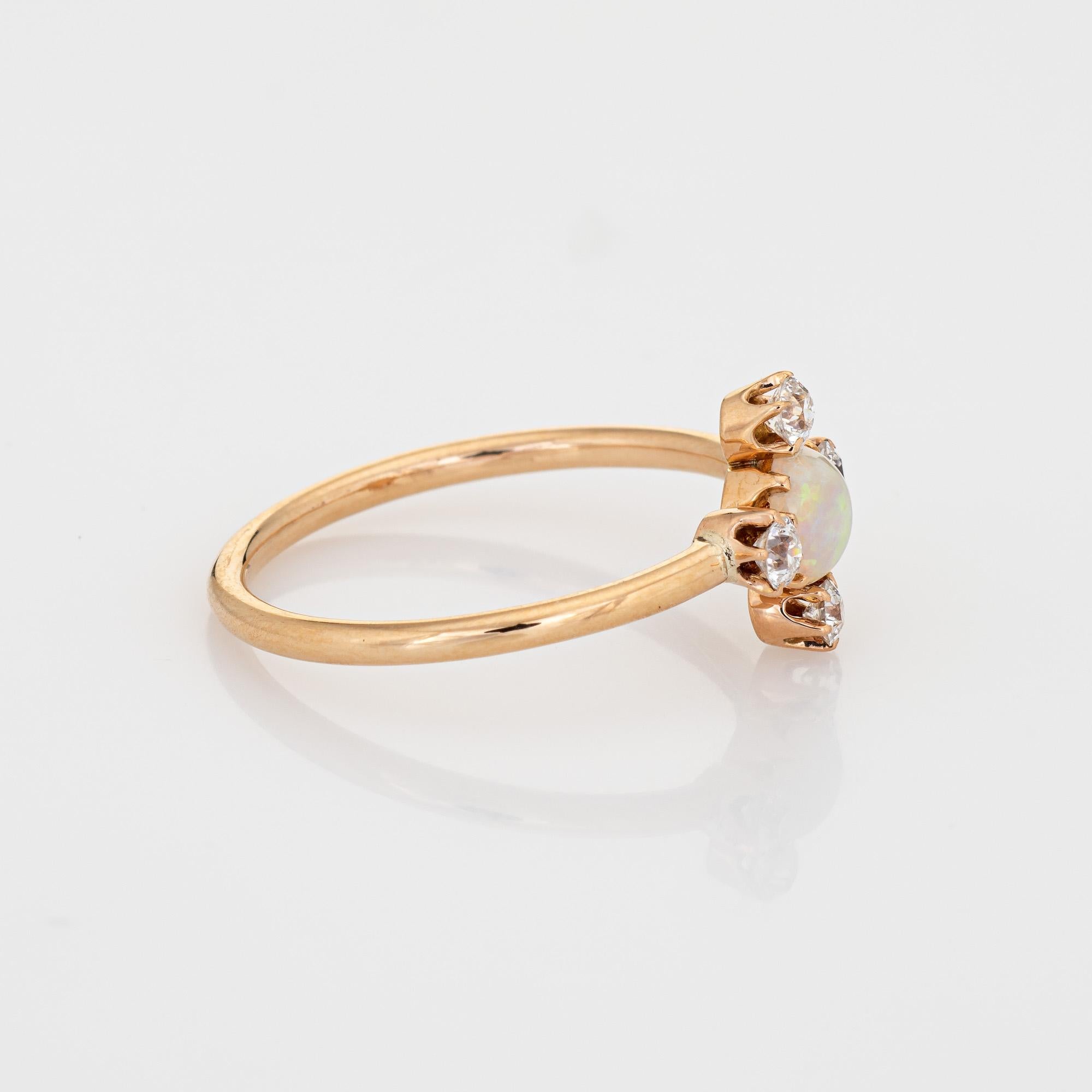 Cabochon Antique Victorian Ring Opal Mine Cut Diamond Conversion Band 14k Yellow Gold