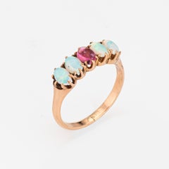 Antique Victorian Ring Opal Pink Tourmaline 5 Stone 10k Rose Gold Vintage