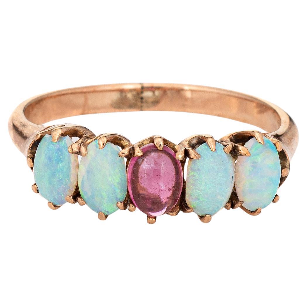 Antique Victorian Ring Opal Pink Tourmaline 5 Stone 10k Rose Gold Vintage