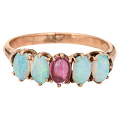 Antique Victorian Ring Opal Pink Tourmaline 5 Stone 10k Rose Gold Vintage