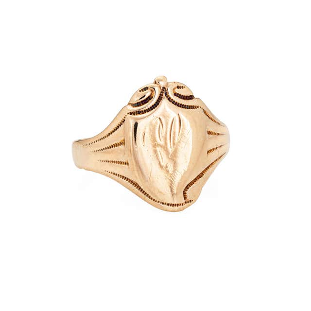 Signet Ring Letter R Vintage Mens Letter R Signet Ring 10 Karat Rose Gold Estate Fine ...