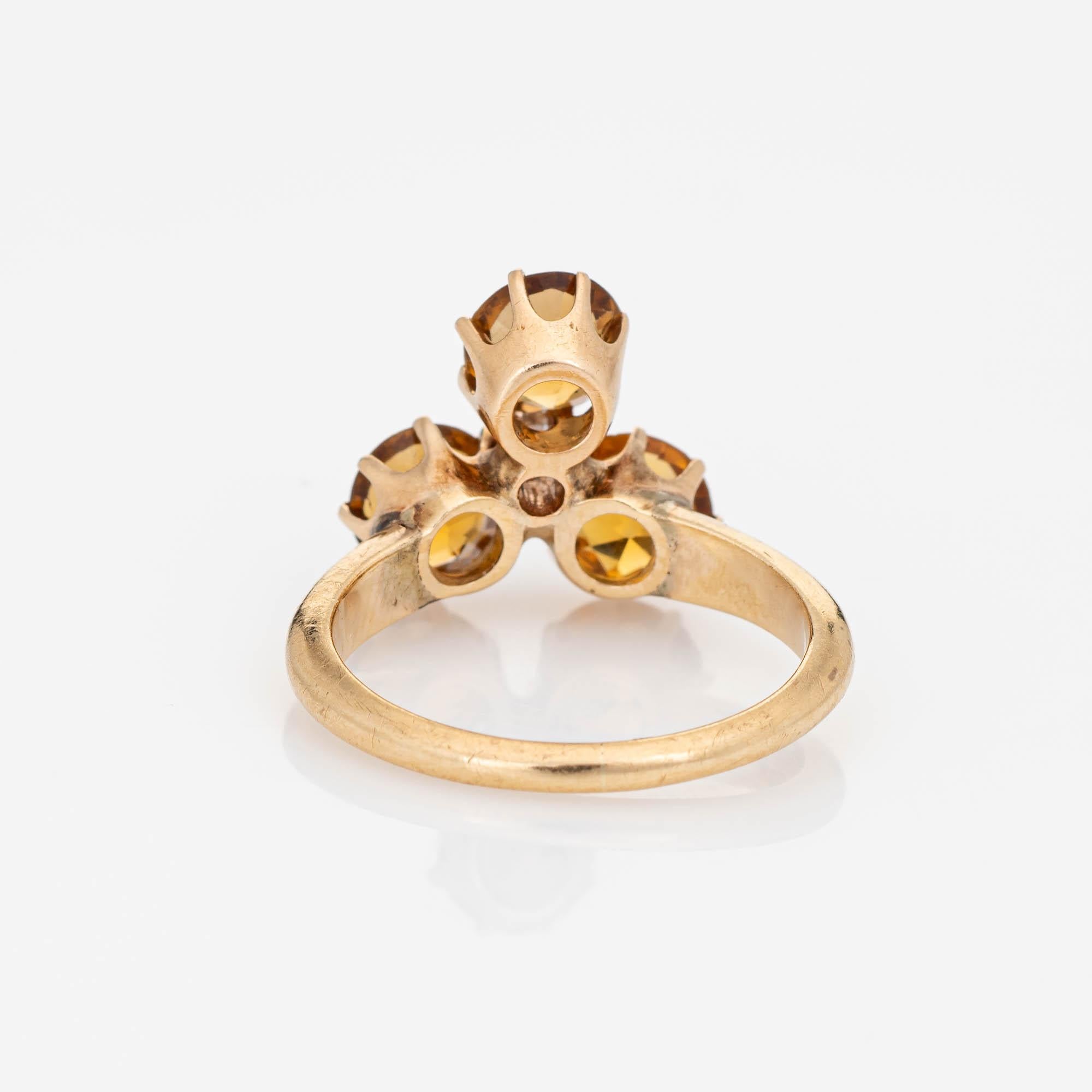 Women's Antique Victorian Ring Trefoil Citrine Old Mine Cut Diamond Three Stone Jewelry For Sale