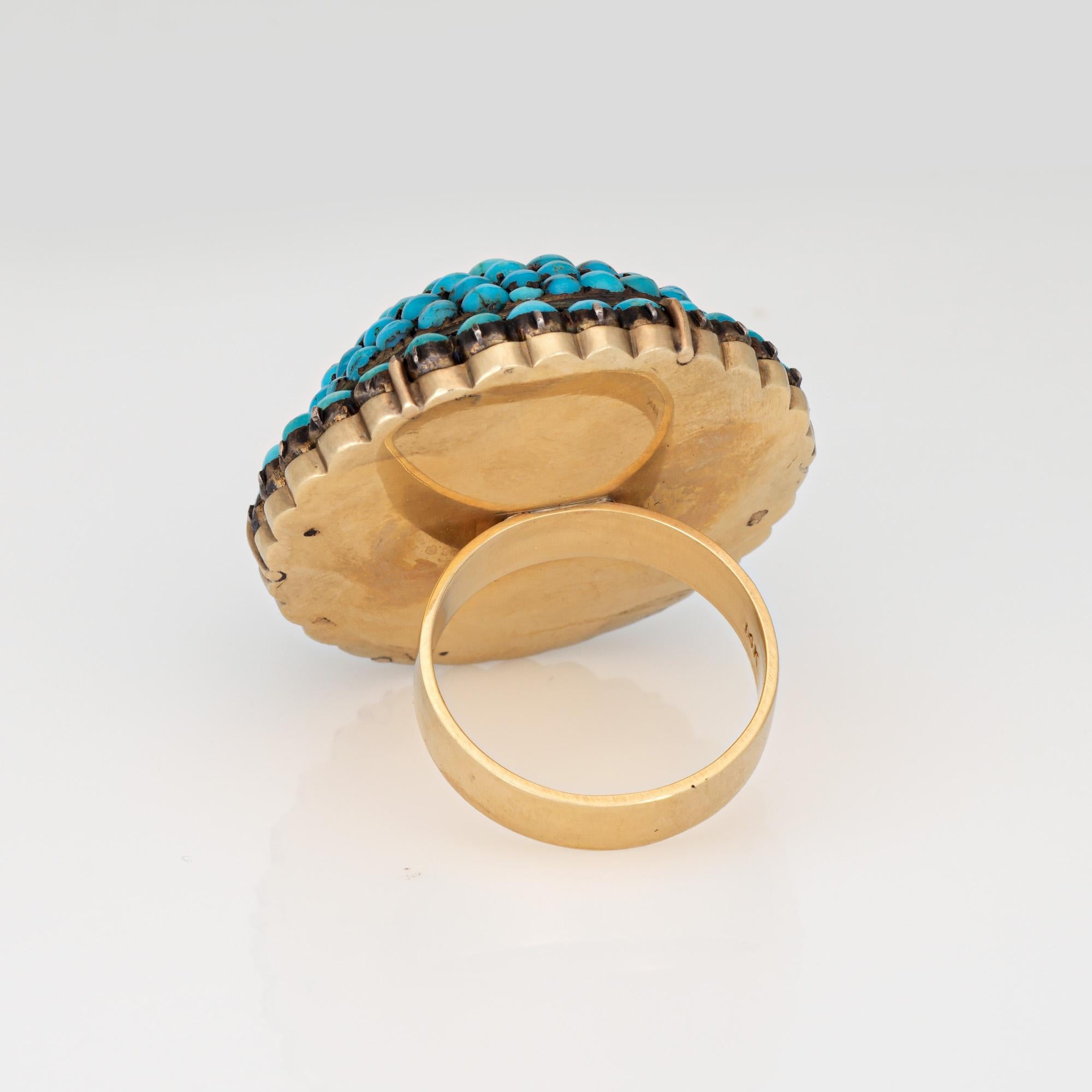 Bague Victorienne Ancienne Turquoise Perle Dôme Or Jaune Bijoux de Conversion 7.25 Pour femmes en vente