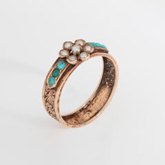 Antique Victorian Ring Turquoise Seed Pearls Vintage 14k Rose Gold Band Sz 7