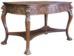 Antique Victorian RJ Horner Quartersawn Oak Lion Library Table Partners Desk